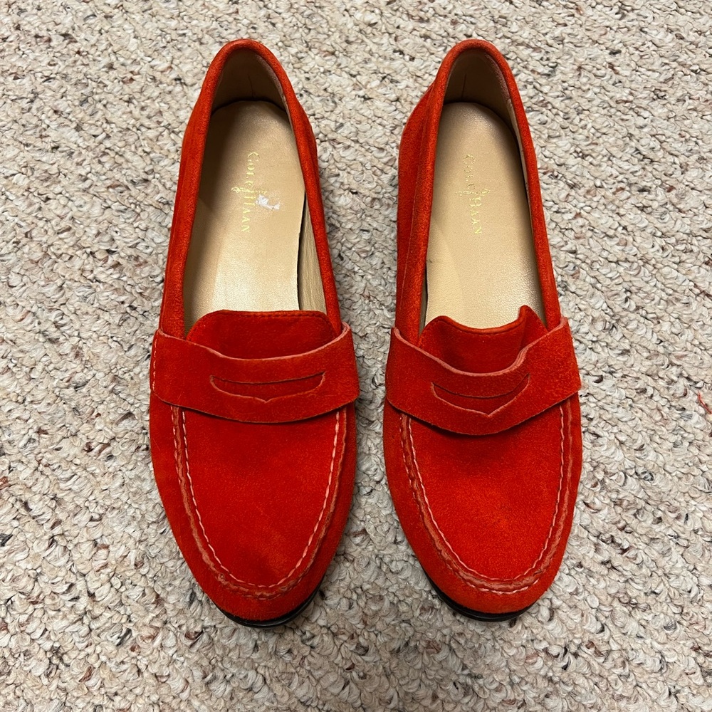 Cole Haan Red Suede Penny Loafers